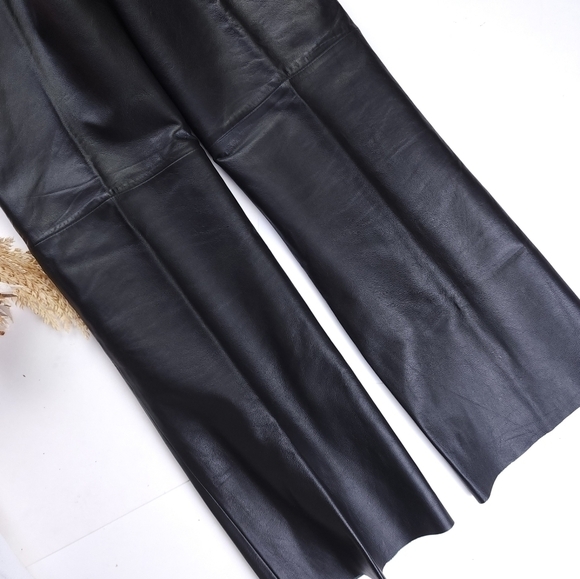 Vs2 by Vakko Black Leather Raw Hem Women's Pants Sz 4 - Picture 7 of 10